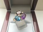 9 CARAT YELLOW GOLD DIAMOND AMY GARNET TOPAZ RING KOK