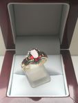 NATURAL GARNET AND DIAMOND  RING 9 CARAT YELLOW GOLD DGDR2231